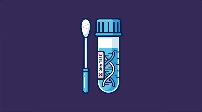 Illustration of a DNA test kit with a swab and a test tube.