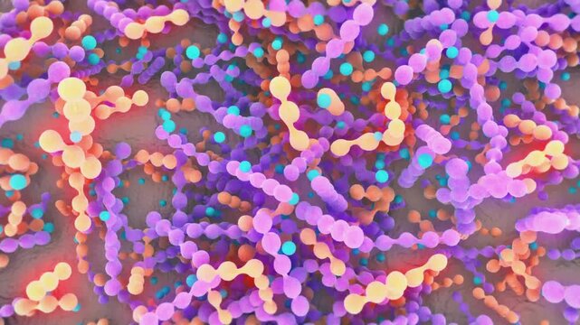 Streptococcus bacteria chains in skin microbiome representing epidermal ecosystem balance and microbial flora diversity research in 4K Ultra HD footage
