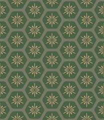 Fototapeta premium A green and brown patterned background with a green and brown flower pattern. The flowers are in the shape of stars