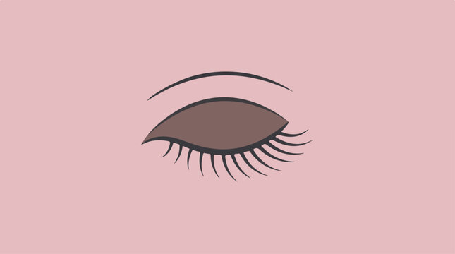 Minimalist vector illustration of a closed eye with eyelashes on a pink background.