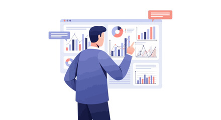 Obraz premium Man analyzing financial charts and graphs on a digital screen.