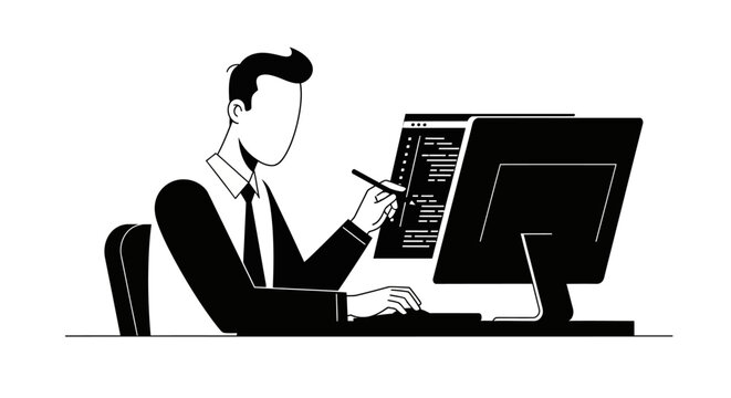 Man Coding on Computer.
