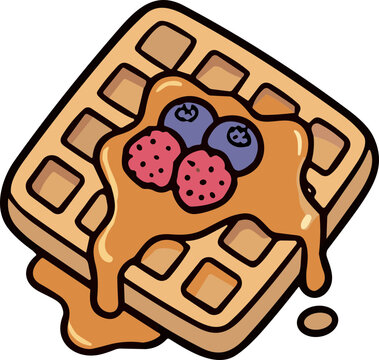 Delicious Waffle Topped with Berries and Syrup