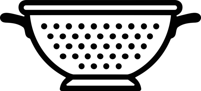 Simple black and white icon of a colander or strainer for kitchen use