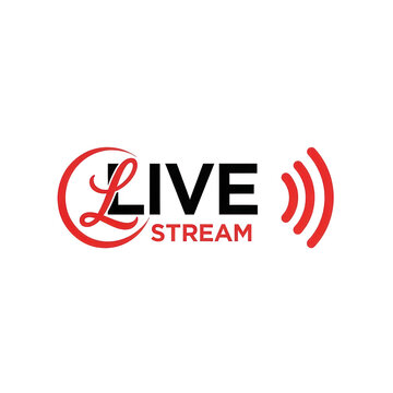 Live stream logo icon with red signal waves, modern broadcasting emblem for online video content, digital streaming media graphic on white background