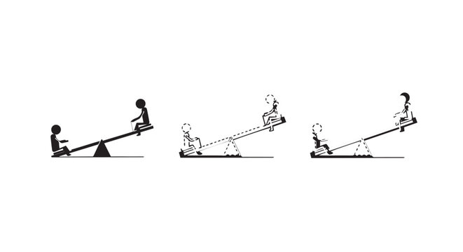 Illustrated sequence of children playing on a seesaw together.