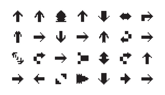 Pixel art arrow mega pack for retro video games and user interface applications.
