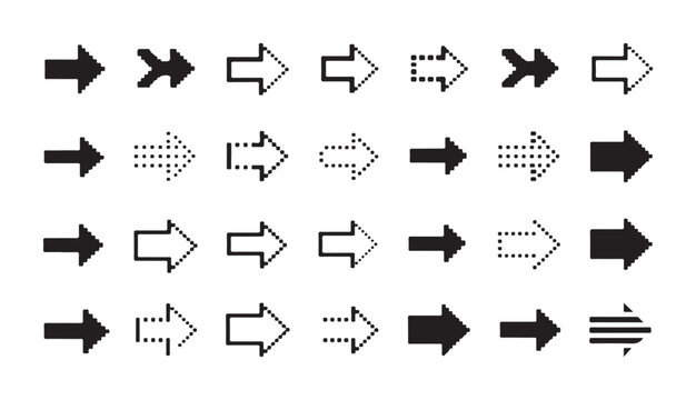Big collection of pixel art arrow icons for website navigation and interface design elements.