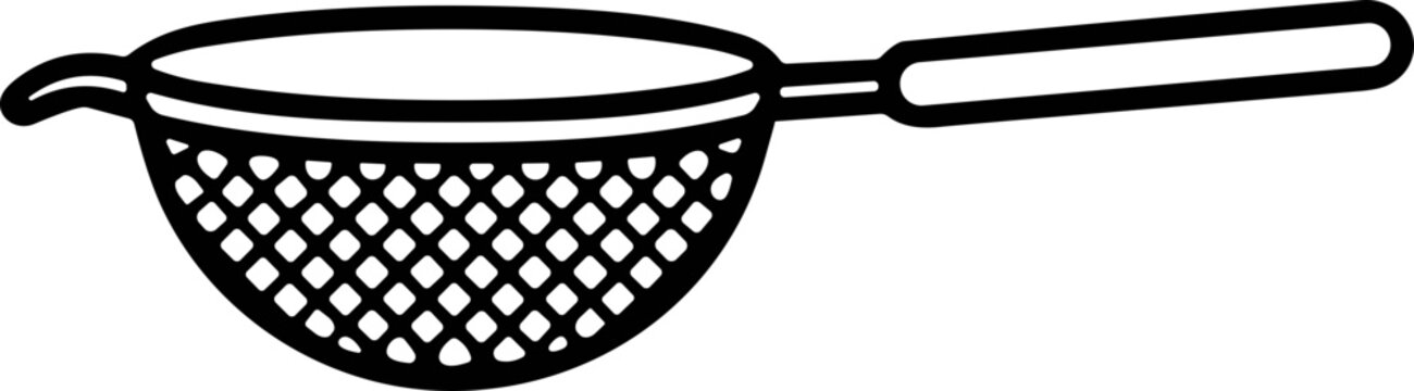 Simple Line Art of a Kitchen Sieve or Strainer with Handle