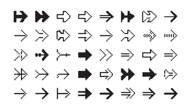 Professional set of pixel art arrow icons for user interface and web application navigation.