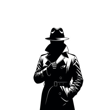 Mysterious Man in Trench Coat and Fedora Hat.