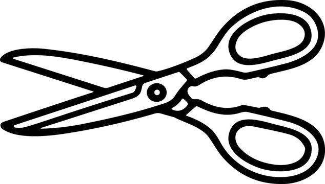 Open Scissors Icon, Simple Outline Drawing, Isolated on White Background