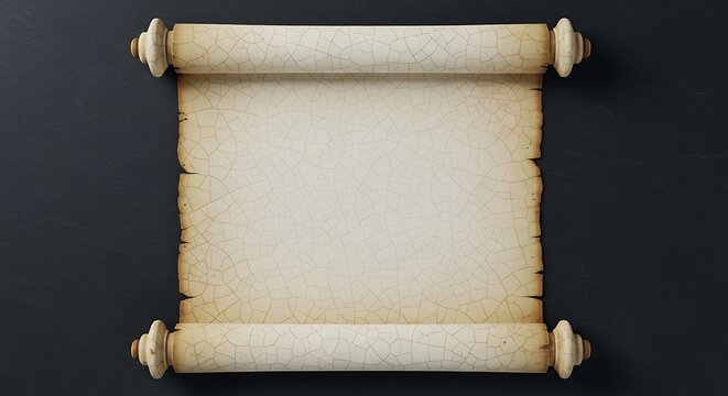 Old vintage paper scroll with cracked texture on dark background