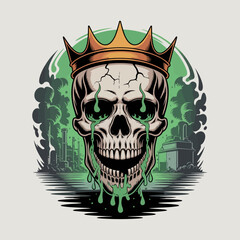 Skull wearing a crown with green eyes. © creative