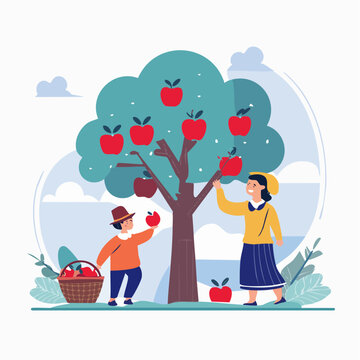 Children Picking Apples from a Tree