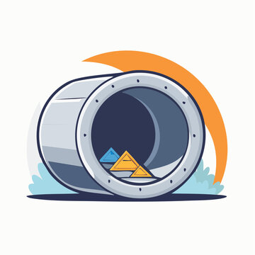 Cartoon illustration of a large pipe with triangular shapes inside