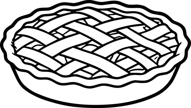 Hand-drawn apple pie illustration with lattice crust, isolated on white background.