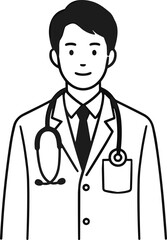 Fototapeta premium Smiling male doctor in white coat with stethoscope, medical professional illustration