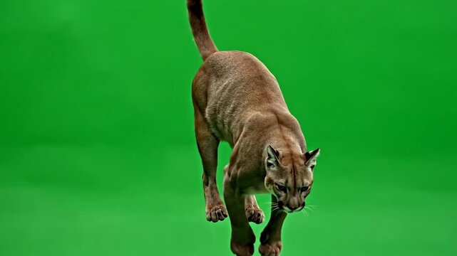 Cougar Leaping Motion Wild Cat Green Screen