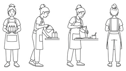 Obraz premium Candle maker woman making candles at table showing different steps of process.
