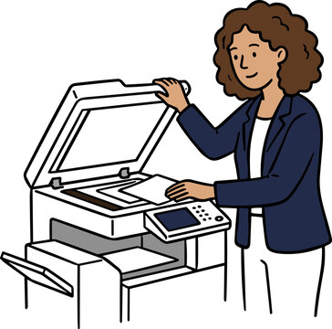 Woman using office copier machine for scanning documents, modern technology, business task