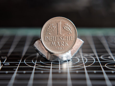 One Deutsche Mark Coin Against Metal Background