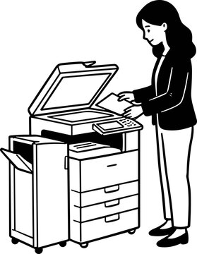 Woman using a photocopier machine in office