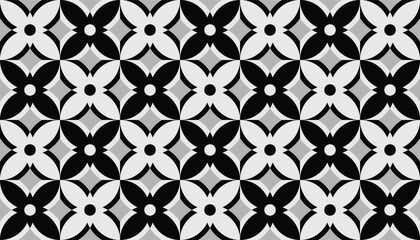 Monochrome geometric seamless pattern inspired by Moroccan tile ornament. Elegant black and white floral vector background for ceramic tiles, wallpaper, and luxury packaging. © samsul