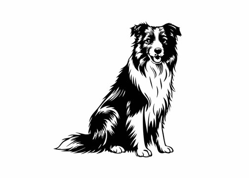 border collie drawing black and white canine illustration