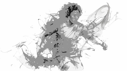 Fototapeta premium sketch of soccer player in motion grayscale illustration