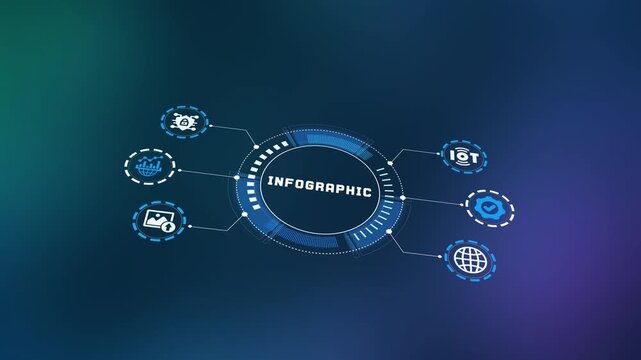 Abstract technical infographic template video featuring dynamic circular nodes and vector tech charts.