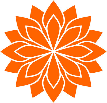 Orange floral mandala emblem, geometric pattern, symmetrical design, auspicious symbol