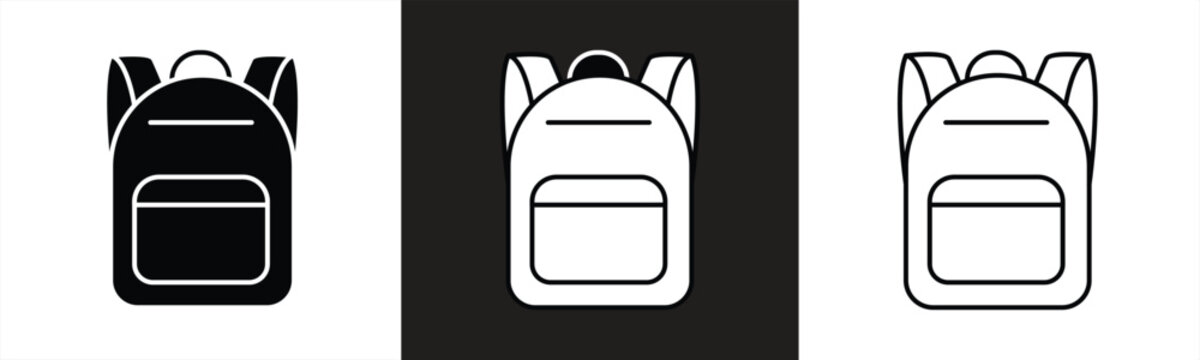 school bag/school backpack icon set with straps for apps and websites. vector illustration