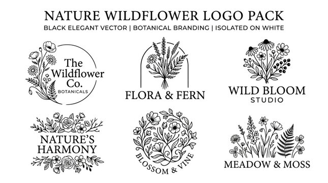 Black elegant wildflower logo pack designs.