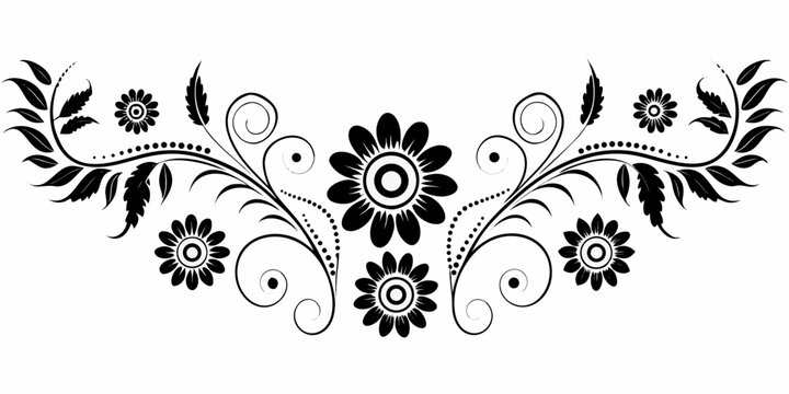 floral ornament vector illustration with black flowers and leaves