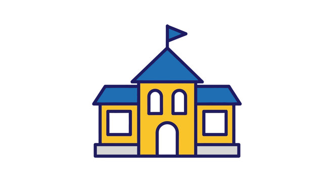 School Building Icon Illustration.