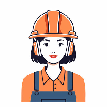 Woman Construction Worker with Hard Hat and Ear Protection