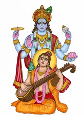Obraz premium hand drawn digital art of lord vishnu and narad