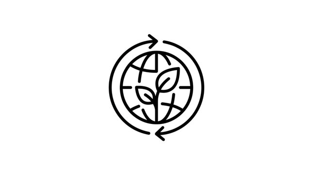 Global Ecology Icon: Planet Earth with Sprout and Recycling Arrows