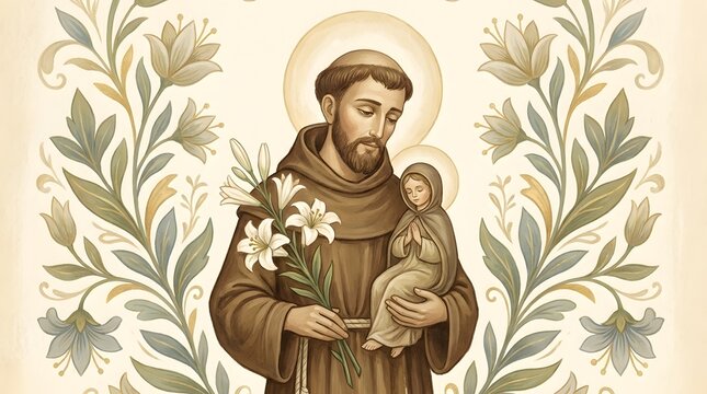 Santo Ant&ocirc;nio or Saint Anthony of Padua, Peaceful Saint Anthony Inspired Poster for Church Events