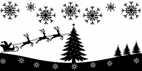 christmas scene silhouette with santa and reindeer © Rupa