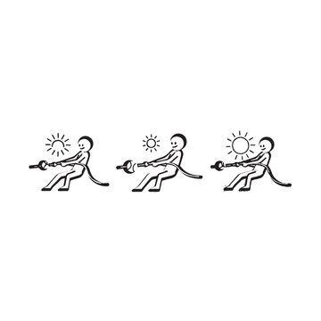 Illustrated monkeys holding sun and light symbols together.