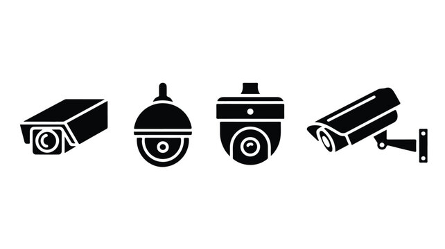 The set of four black and white security camera silhouettes are shown