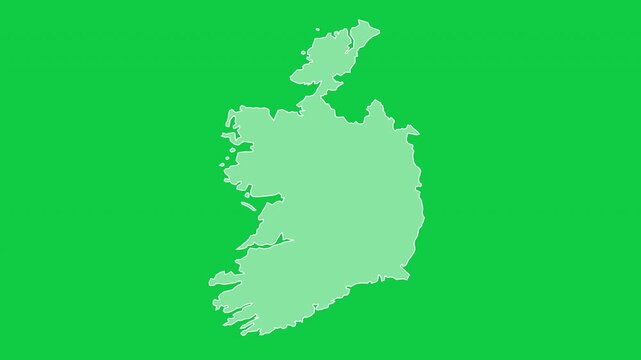 Ireland map glow trace outline animation green background