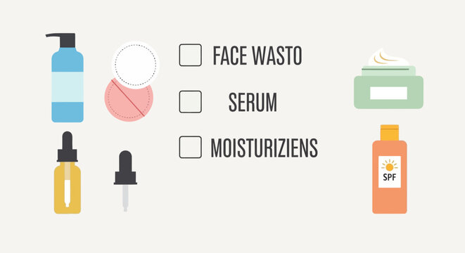 Comprehensive visual guide to a modern skincare routine, highlighting essential beauty products and self-care steps for maintaining a radiant and healthy complexion daily