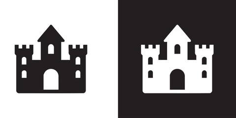 Minimalist Castle Silhouette Icon - Black and White Vector Medieval Fortress, Royal Palace Citadel, and Fairytale Kingdom Landmark © Arolicon