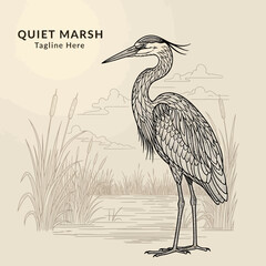 Fototapeta premium Detailed Hand-Drawn Illustration of a Great Blue Heron Standing Gracefully.