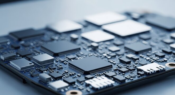 Intricate Macro View of a Modern Microprocessor Circuit Board Showing Technological Detail