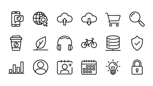 Set of black outline business and lifestyle icons for web and mobile app development