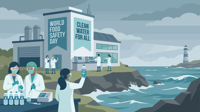 Scientists testing water for World Food Safety Day illustration